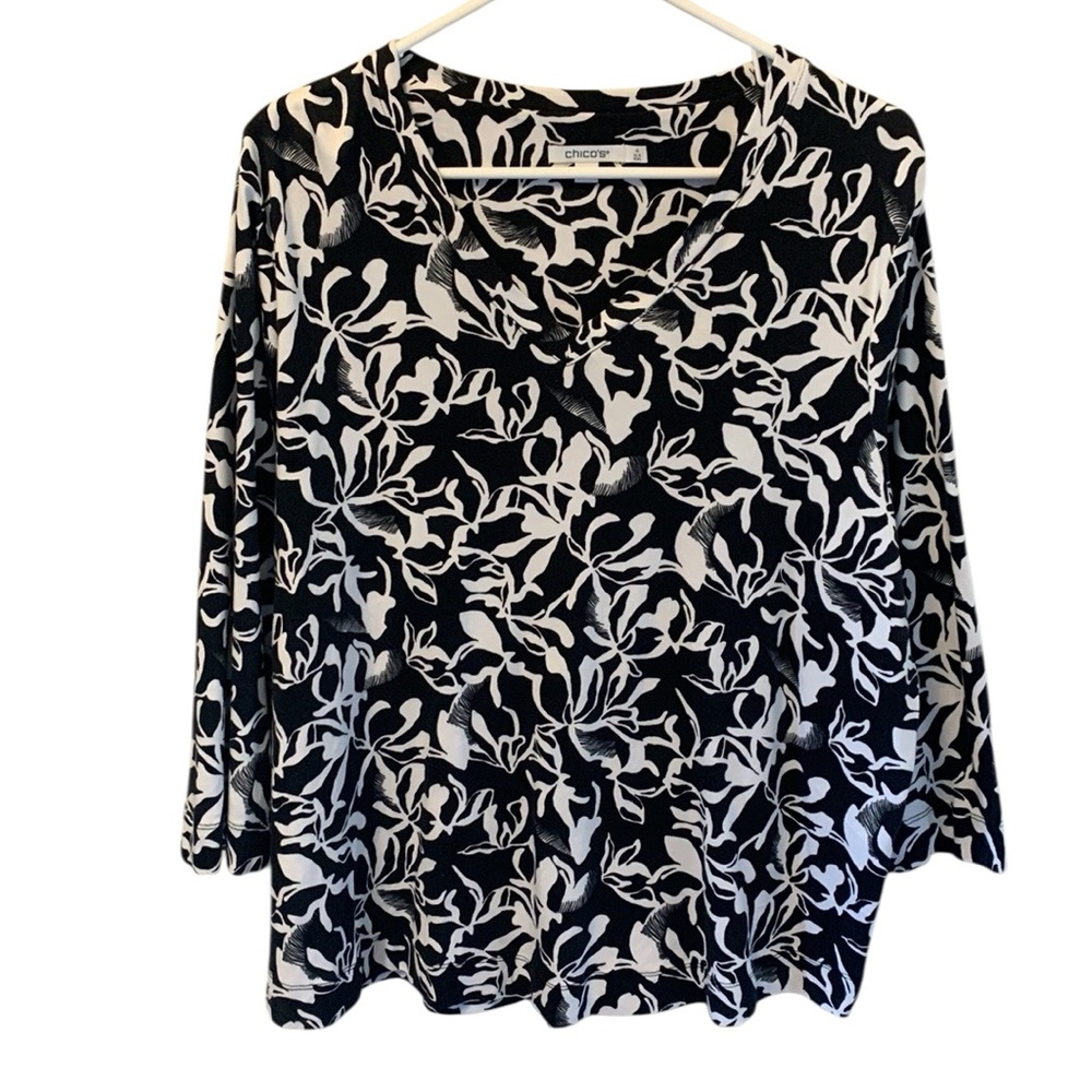 Chico’s Top Cotton V-Neck with 3/4 Sleeves Size XXL